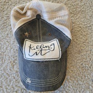 Distressed ball snap back ball cap, "killing it"